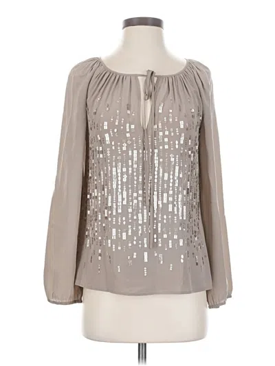 Pre-owned Fifteen Twenty Long Sleeve Silk Top Gray Keyhole Neckline Tops