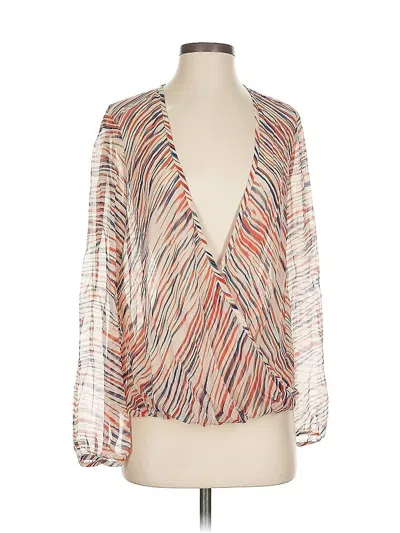 Pre-owned Fifteen Twenty Long Sleeve Silk Top Ivory Plunge Neckline Tops In White