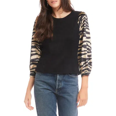 Fifteen Twenty Lory Print Sleeve Velvet Top In Black