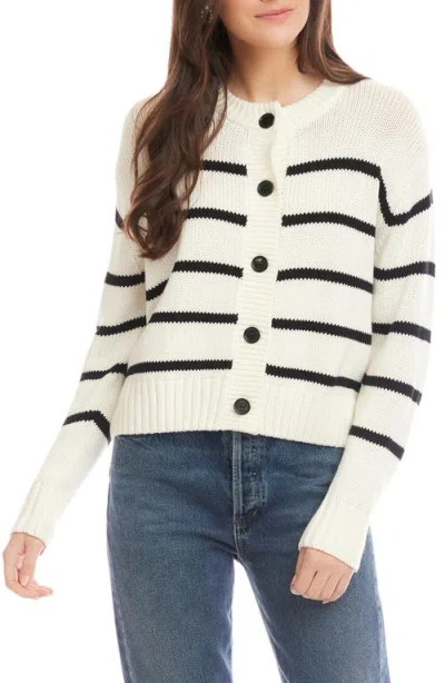 Fifteen Twenty Luca Cardigan Sweater In Stripe In White