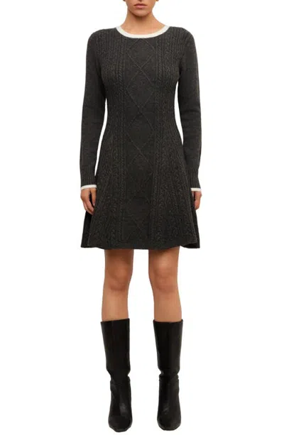 Fifteen Twenty Lucienne Cable Knit A-line Sweater Dress In Black