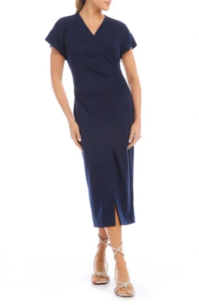 Fifteen Twenty Luna Faux Wrap Midi Dress In Navy