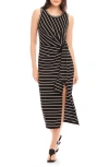 Fifteen Twenty Maddie Side Knot Midi Dress In Black In Stripe