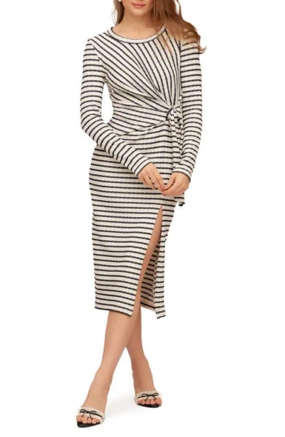 Fifteen Twenty Maddie Side Tie Long Sleeve Cotton Blend Midi Dress In Multi