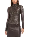 Fifteen Twenty Mara Sequinned Mock Neck Top In Brown