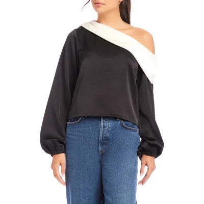 Fifteen Twenty Marisa One-shoulder Top In Black And Cream