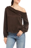 Fifteen Twenty Marisa One-shoulder Satin Top In Brown