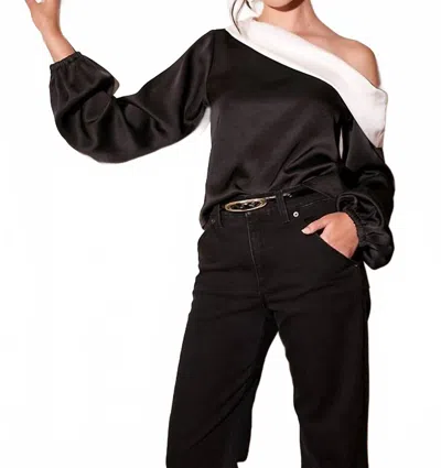 FIFTEEN TWENTY MARISA ONE-SHOULDER TOP IN BLACK/CREAM