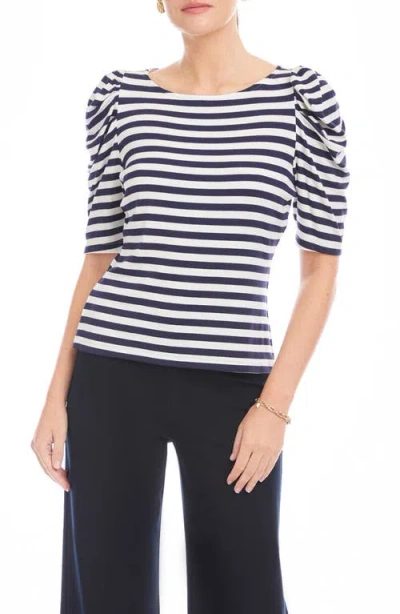 Fifteen Twenty Marni Elbow Sleeve Top In Navy With White In Blue