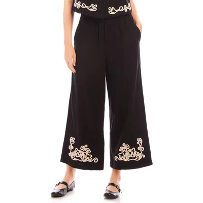 Fifteen Twenty Mason Rope Stitch Linen Blend Ankle Pants In Black