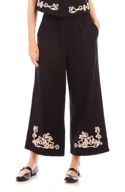 Fifteen Twenty Mason Rope Stitch Linen Blend Ankle Pants In Black/cream