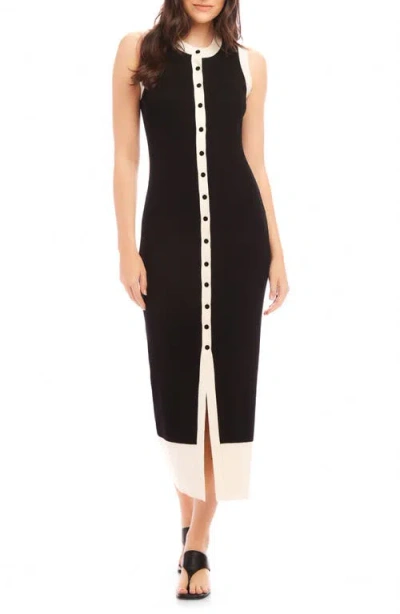 Fifteen Twenty Maves Contrast Trim Sleeveless Midi Sweater Dress In Black/cream