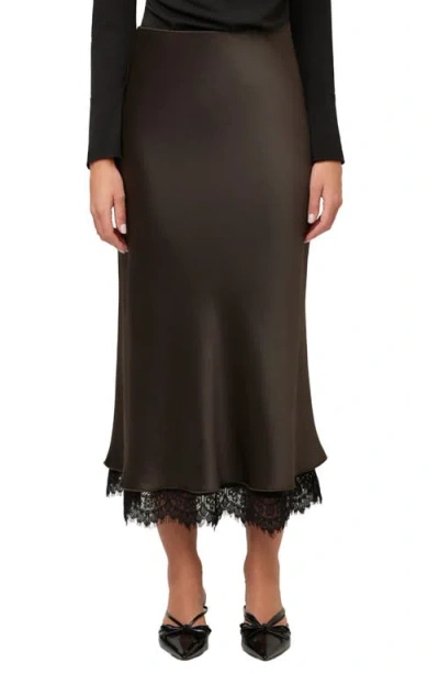 Fifteen Twenty Mia Lace Trimmed Bias Midi Skirt In Brown