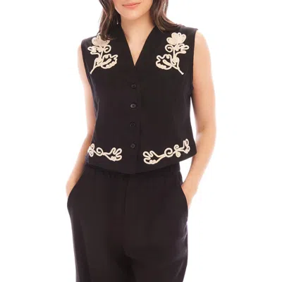 Fifteen Twenty Mira Rope Stitch Detail Linen Blend Vest In Black/cream