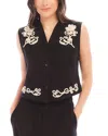 Fifteen Twenty Mira Rope Stitch Detail Linen Blend Vest In Black