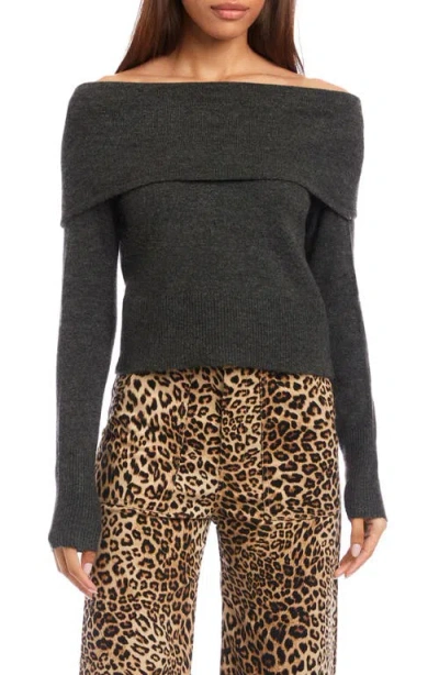 Fifteen Twenty Monique Off The Shoulder Foldover Rib Sweater In Gray