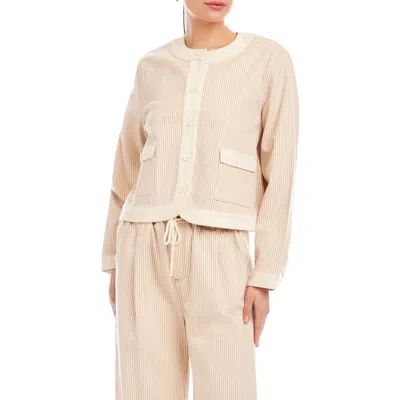 Fifteen Twenty Myra Stripe Contrast Trim Crop Jacket In Brown