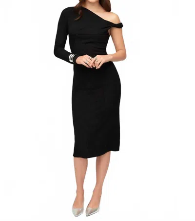 Fifteen Twenty Nadia Asymmetric Neck Midi Dress In Black