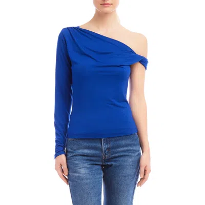 Fifteen Twenty Nadia One Shoulder Long Sleeve Top In Cobalt