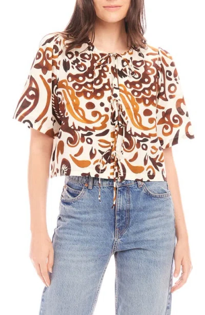 Fifteen Twenty Nadine Bow Detail Crop Top In Batik Print