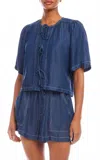 Fifteen Twenty Nadine Tie Front Cropped Top In Indigo Lightweight Denim In Blue