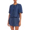 Fifteen Twenty Nadine Tie Front Cropped Top In Indigo Lightweight Denim In Indigo