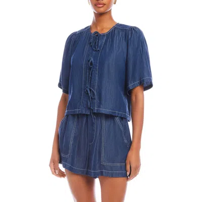 Fifteen Twenty Nadine Tie Front Cropped Top In Indigo Lightweight Denim In Blue