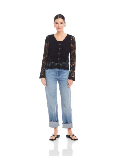 Fifteen Twenty Nelly Crochet Soft Jacket In Black