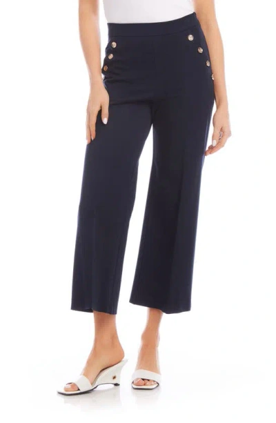 Fifteen Twenty Neptune Faux Button Detail Crop Pants In Midnight Blue