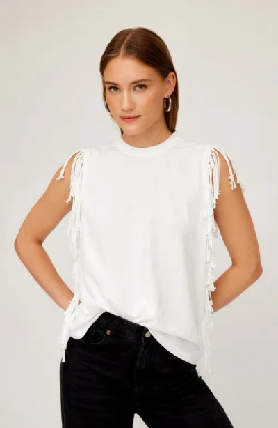 Fifteen Twenty Nora Fringe Stretch Cotton T-shirt In Off White