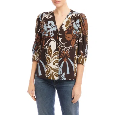 Fifteen Twenty Norah Shirred Sleeve Button-up Top In Brown
