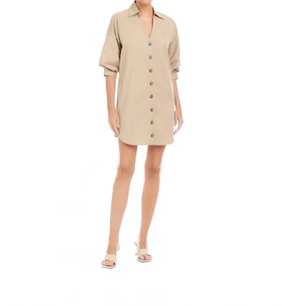 Fifteen Twenty Phoebe Lantern Sleeve Shirtdress In Stone In Brown