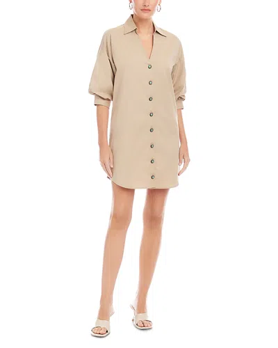 Fifteen Twenty Phoebe Lantern Sleeve Shirtdress In Neutral