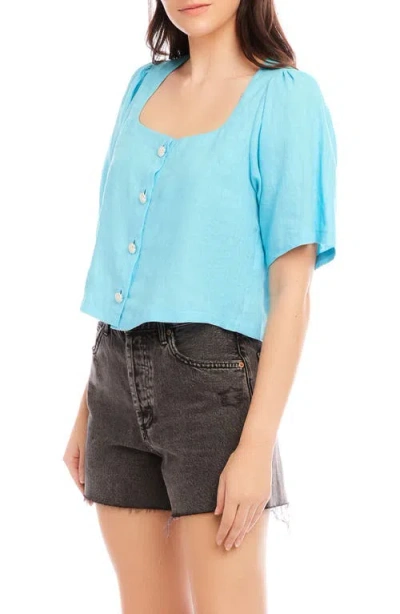 Fifteen Twenty Pia Puff Sleeve Linen Top In Car