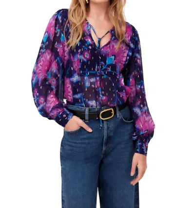 Fifteen Twenty Pleated Tie Top In Purple Print In Multi
