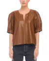 Fifteen Twenty Poof Faux Leather Puff Sleeve Top In Carmel