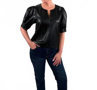 Fifteen Twenty Poof Faux Leather Blouse In Black