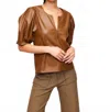 Fifteen Twenty Poof Faux Leather Puff Sleeve Top In Gold