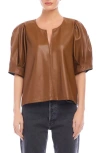 Fifteen Twenty Poof Faux Leather Puff Sleeve Top In Caramel