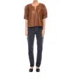 Fifteen Twenty Poof Faux Leather Puff Sleeve Top In Brown