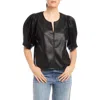 Fifteen Twenty Puff Sleeve Faux Leather Top In Black
