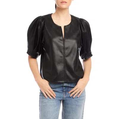 Fifteen Twenty Puff Sleeve Faux Leather Top In Black