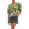 Fifteen Twenty Puff Sleeve Mix Print Top In Green