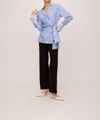Fifteen Twenty Reese Tie Waist Shirt In Blue And White In Multi