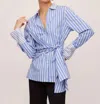 Fifteen Twenty Reese Tie Waist Shirt In Blue And White