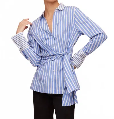 Fifteen Twenty Reese Tie Waist Shirt In Blue And White