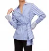 Fifteen Twenty Reese Tie Waist Shirt In Blue And White In Blue