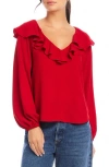 Fifteen Twenty Rita V-neck Ruffle Blouse In Cherry 4f09509 In Red