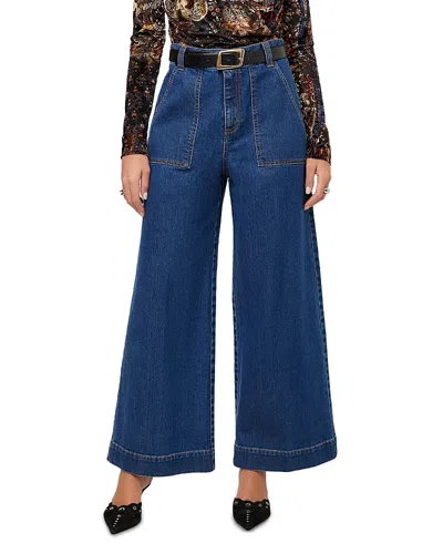 Fifteen Twenty Ryder Cotton Blend High Rise Wide Jeans In Denim In Blue