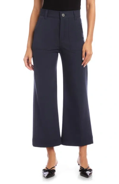 Fifteen Twenty Rylee Stretch Twill Wide Leg Crop Pants In Blue